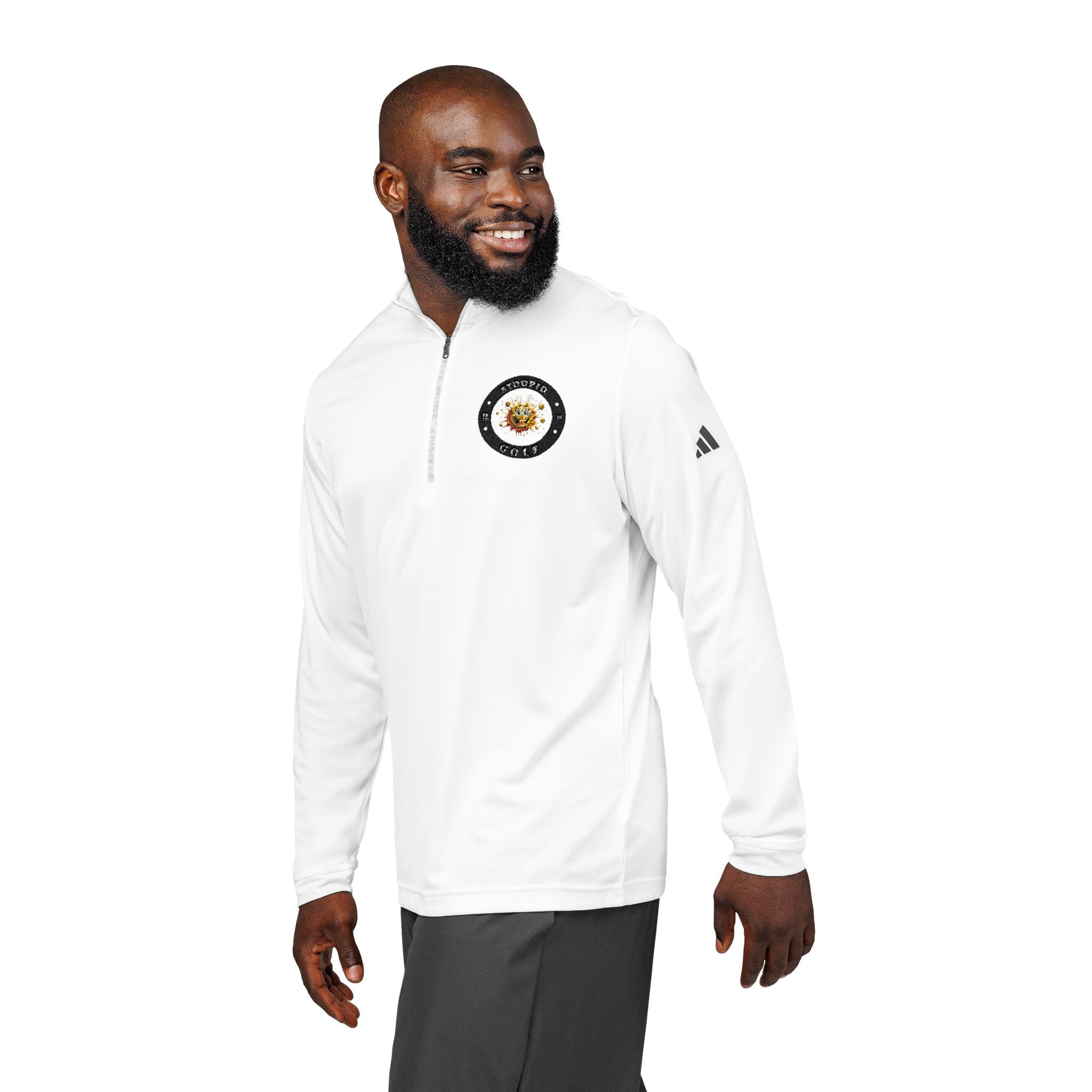 White Adidas® Performance Top ~ Embroidered Quarter-Zip Pullover