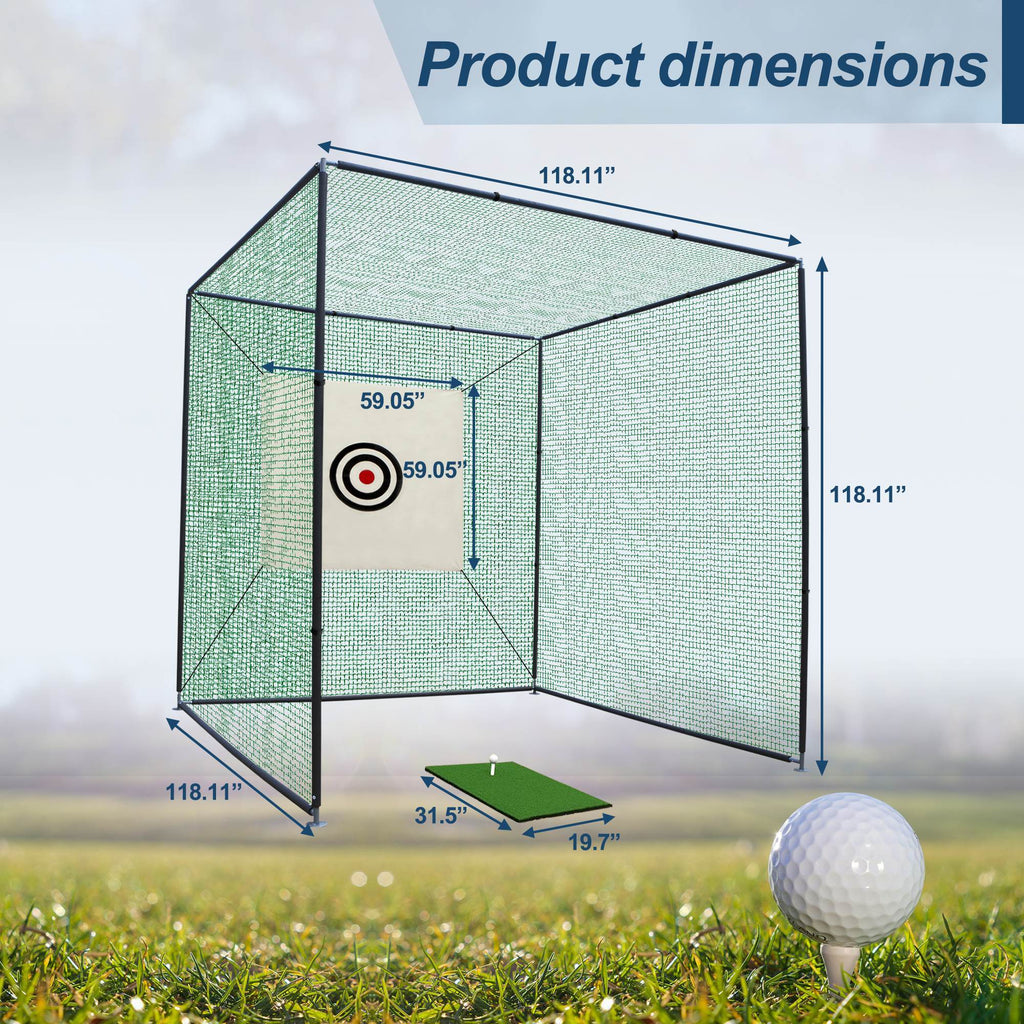 10X10X10FT Golf Practice Net Cage With Metal Frame Hitting Net Kit Indoor Outdoor