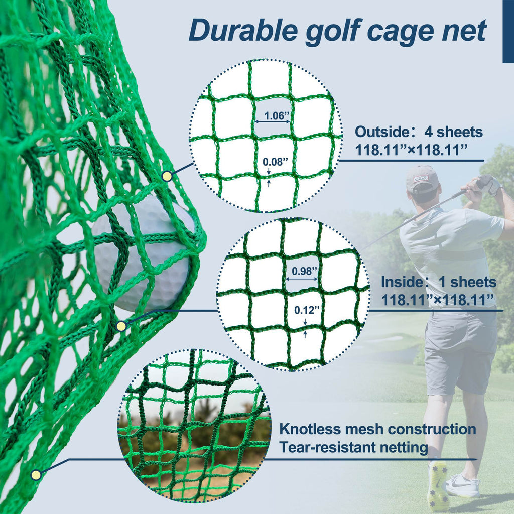 10X10X10FT Golf Practice Net Cage With Metal Frame Hitting Net Kit Indoor Outdoor