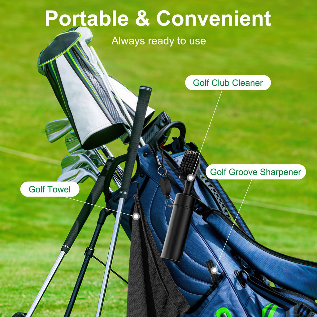 1Pc 3 In 1 Golf Club Cleaning Kit Golf Club Cleaner Brush With 5Oz Water Bottle Retractable Clip Groove Sharpener Golf Towel Gift For Golfers