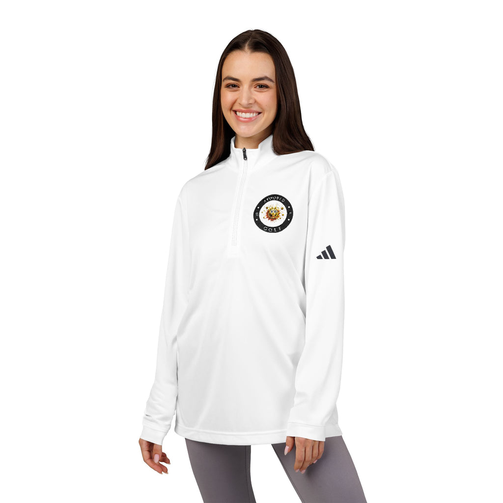 White Adidas® Performance Top ~ Embroidered Quarter-Zip Pullover