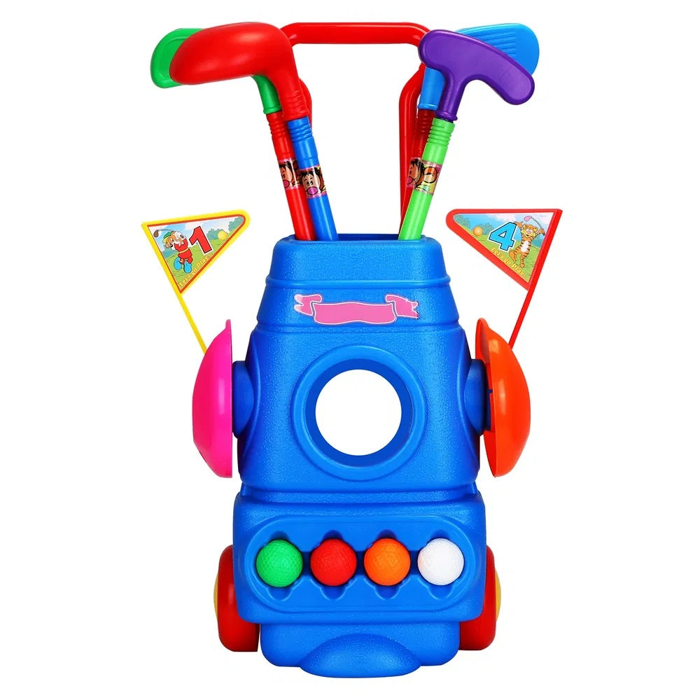 Toddler Golf Set With 4 Balls 4 Clubs 2 Holes 2 Flags Golf Cart Indoor Outdoor Golf